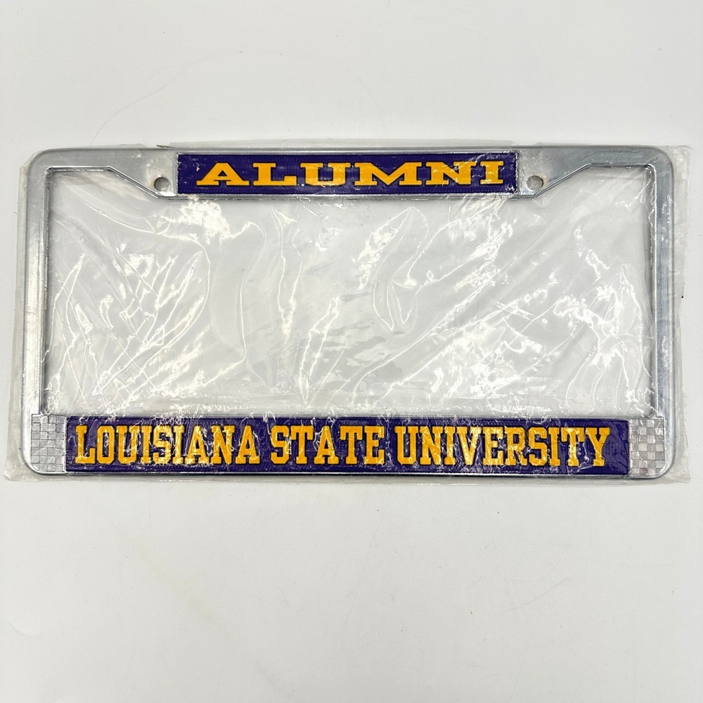 LSU Alumni License Plate Frame Purple Gold Chrome Metal NCAA Football Tigers NEW